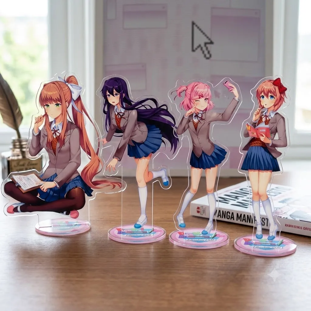 Anime Doki Doki Acrylic Stand Figure Chibi Anime Standing Sign Model Plate Desk Decor Fans Gift Keychain