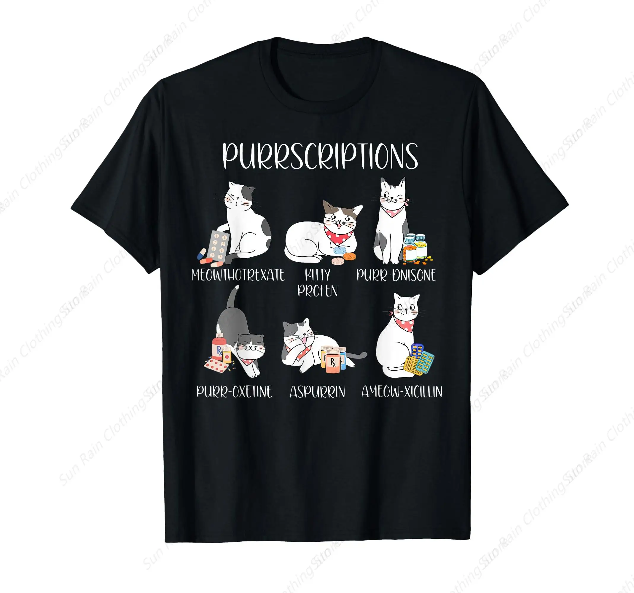 Funny Purrscriptions Pharmacy Cute Cat Pharmacist Technician T-Shirt Leisure Gifts Funny Graphic Short Sleeve Daily Prevailing