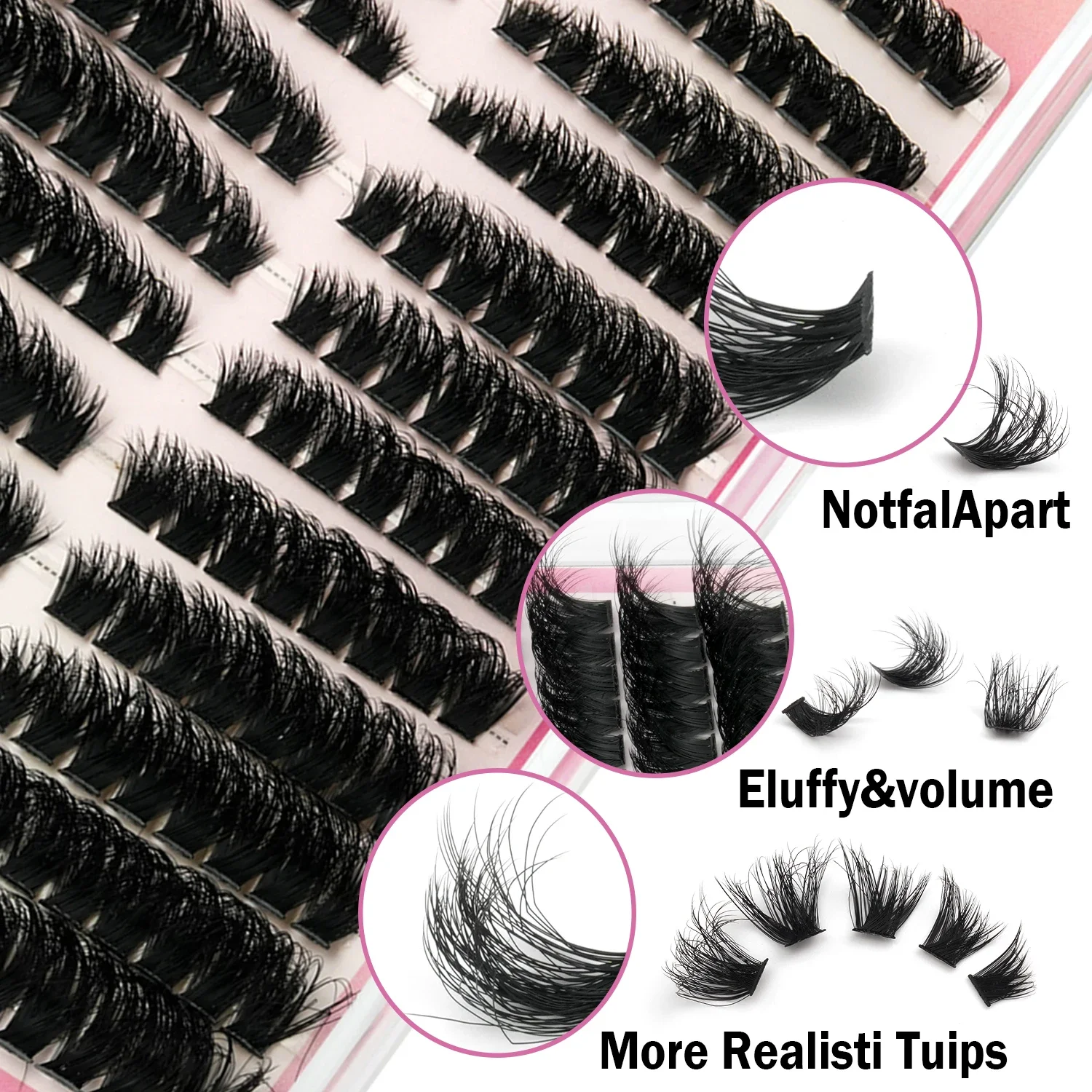 100D Fluffy Individual Eyelash Extensions D Curl Faux Mink 10 Strands DIY Cluster Lashes Segmented False Eyelashes for Makeup