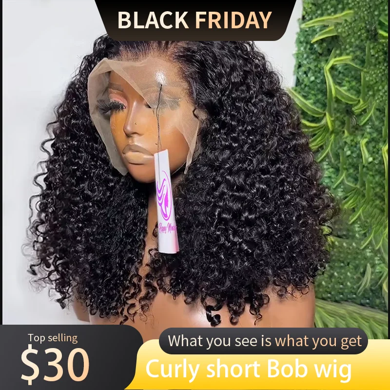 Loose Deep Wave Short Bob Human Hair Frontal Wigs Curly 13x4 4x4 Transparent Lace Front Wig 180 Density Brazilian Remy For Women