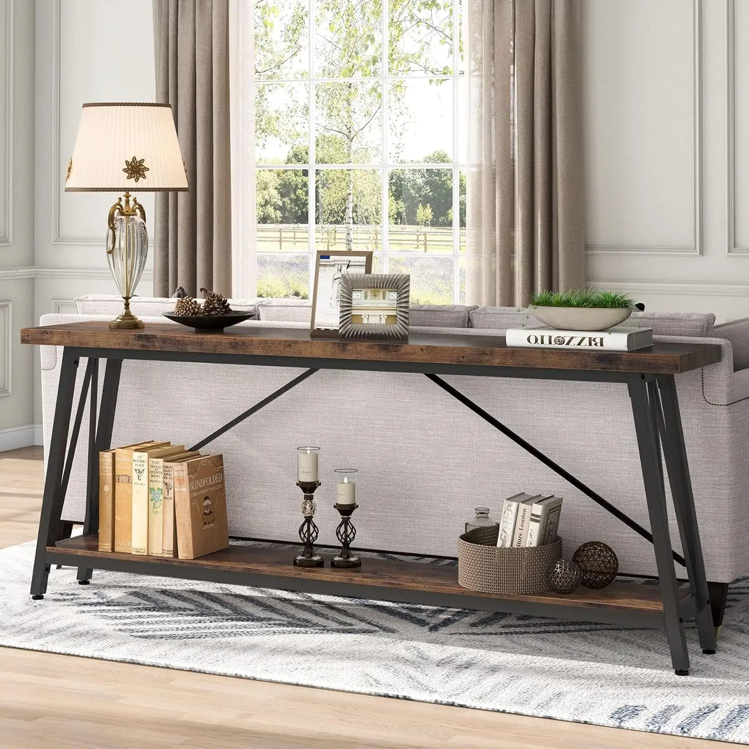 70.9 Inches Extra Long Sofa Table Behind Couch, Industrial Entry Console Table for Hallway, Entryway & Living Room