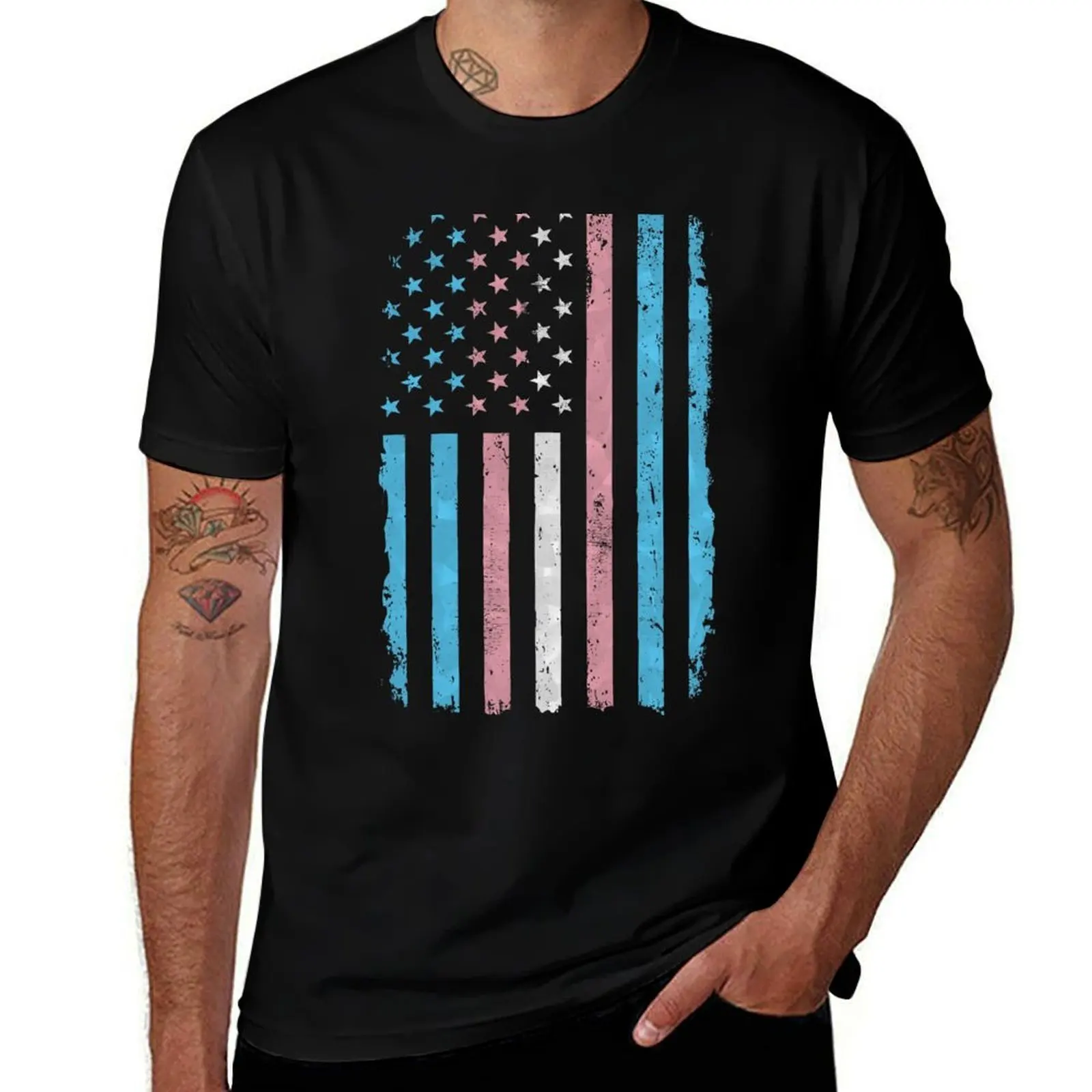 Transgender American Flag Trans Patriotic USA T-Shirt Soft Touch Basic Cotton T-Shirt
