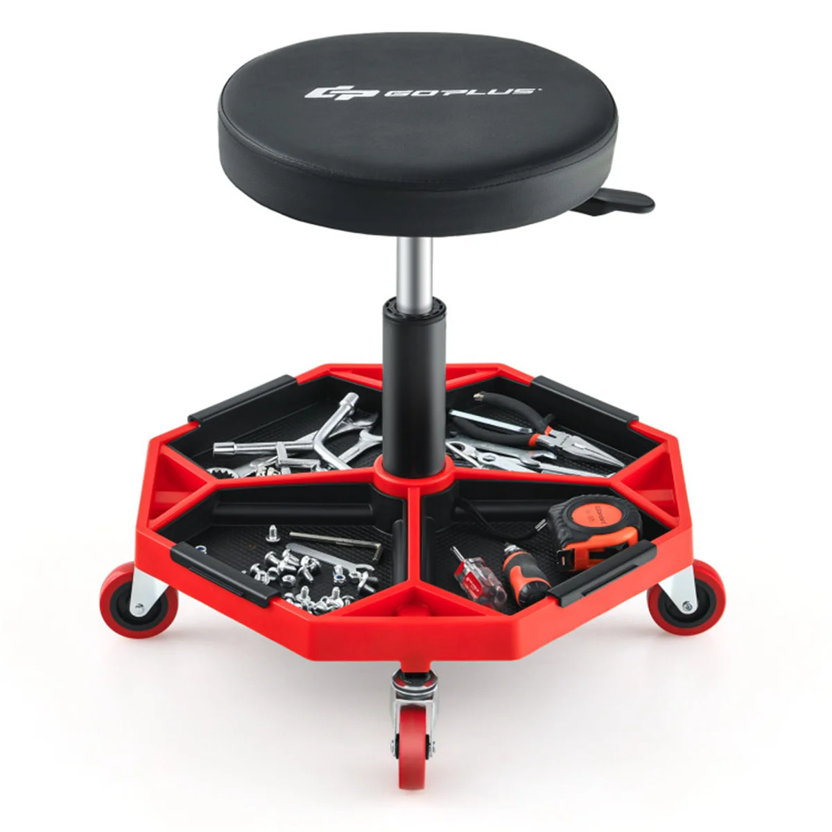 Red Heavy-Duty Adjustable Rolling Mechanic Stool, 16