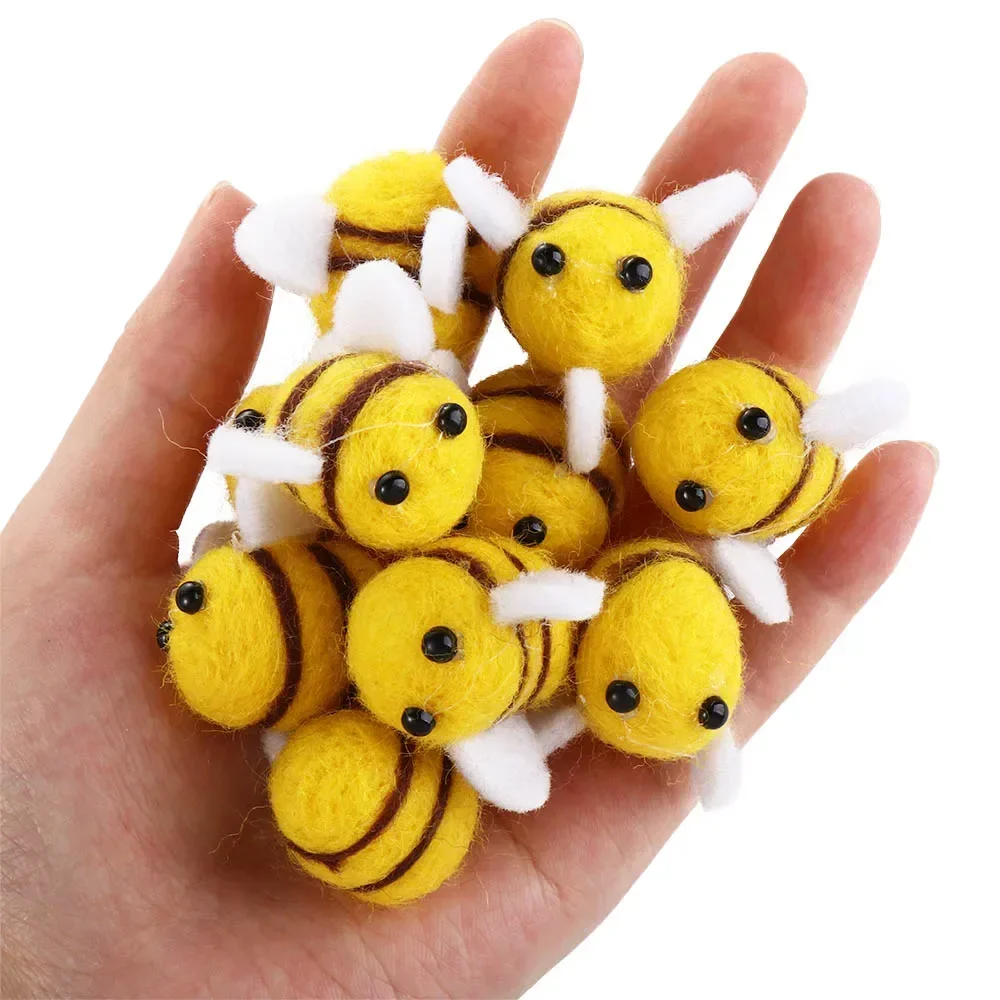 10Pcs Kawaii Wool Felt Honeybee Plush Animals Wool Felt Doll DIY Bag Pendant Miniature Bee decoration home decor