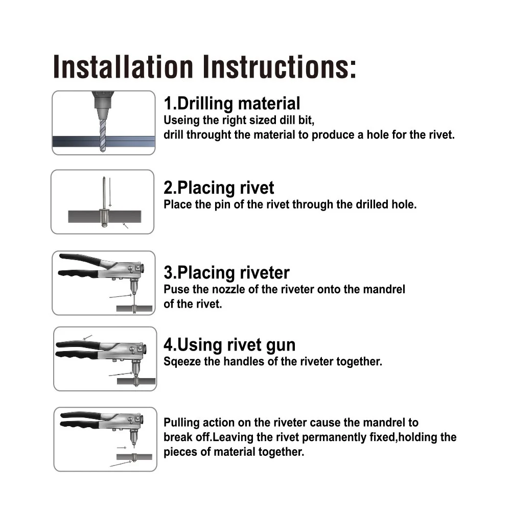 30/50pcs Riveter Folding Blind Rivet 4.0mm 4.8mm Soft Plastic Material Dome Head Blind Rivets Steel Shank Mandrel Exhaust Rivets
