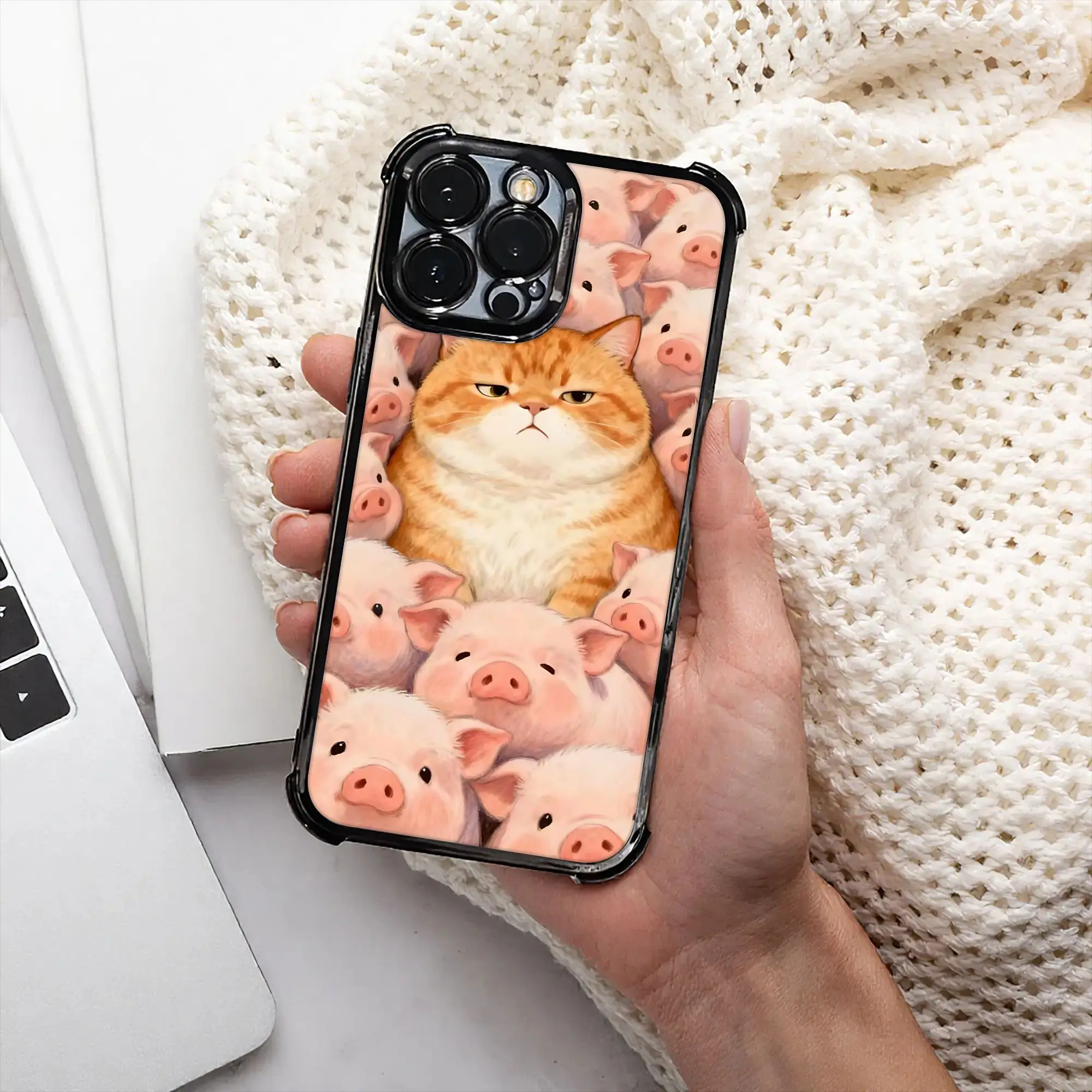 Coque de téléphone à motif de dessin animé Chat Cochon Foule, procédé d'électrodéposition, pour iPhone, divers modèles