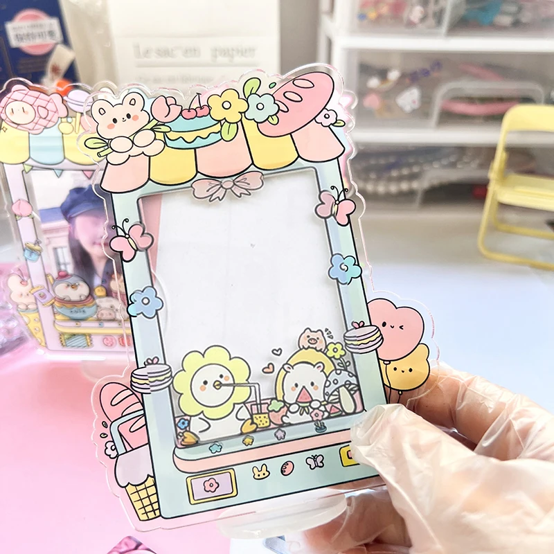 INS Cute Acrylic Photocard Frame Lovely Cartoon Animals Card Holder Display Stand Desktop Decor Photo Frame School Stationery