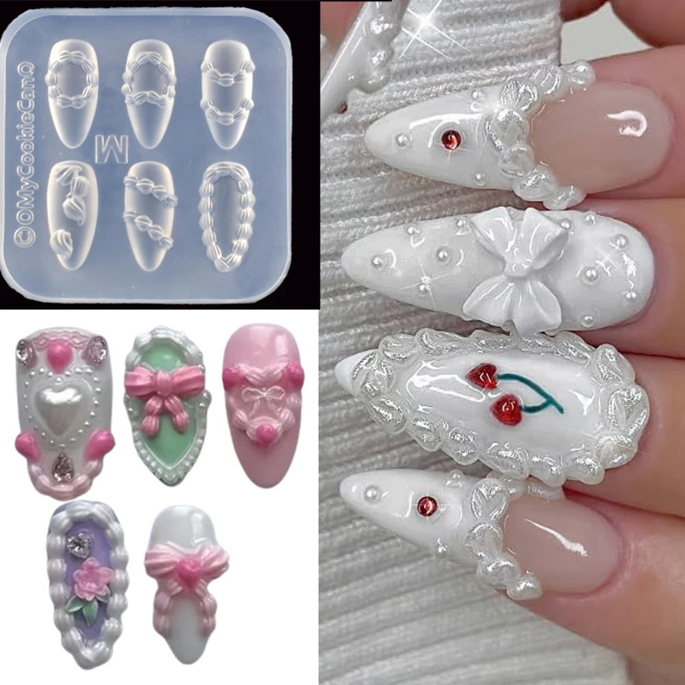 1 st 3D Franse Crème Nail Art Siliconen Mal Reliëf Crème Keten Ontwerp Carving Sjablonen Manicure Hars Craft Maken Tool Mold
