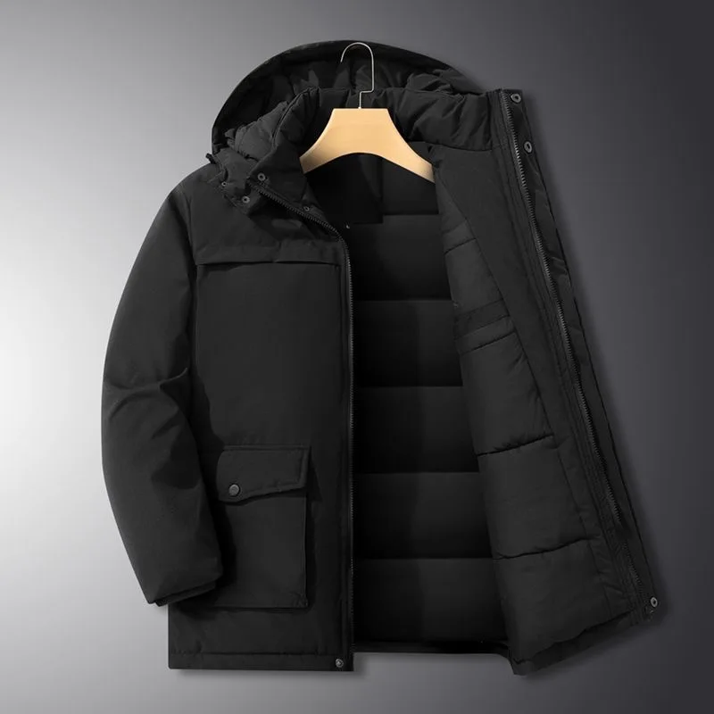 

Winter Fashion Solid Color Waterproof Thickened Warm Hooded Cotton-Padded Jacket Men's Loose Sports Large Size High-Grade Coat