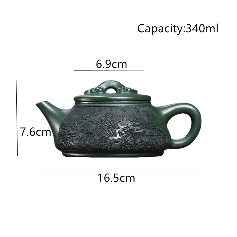 التقليد ييشينغ الأرجواني الطين إبريق الشاي الصينية اليدوية المشهد براد شاي الخام الخام الأخضر الطين غلاية المنزلية Zisha Teaware 340 مللي