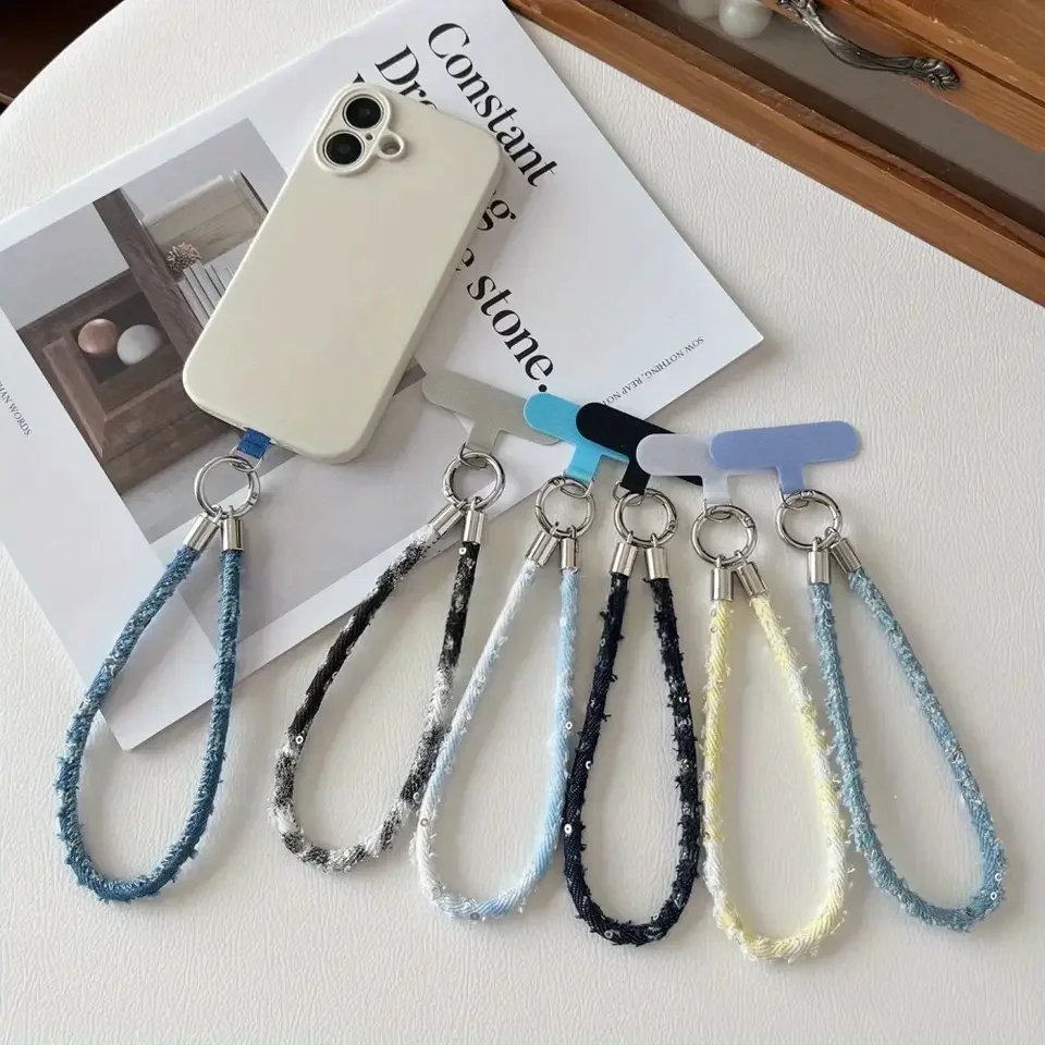 

[Sll] personalized denim mobile phone lanyard creative gradual change crossbody strap hanging wrist strong hand rope Polaroid