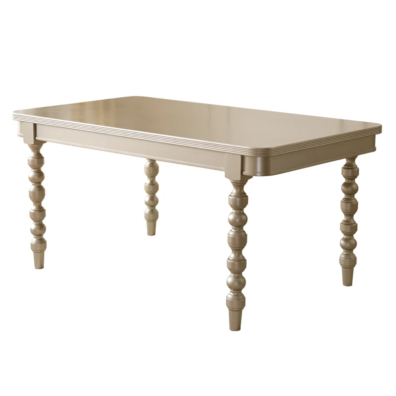 

French light luxury solid wood dining table modern simple household square champagne gold square table new