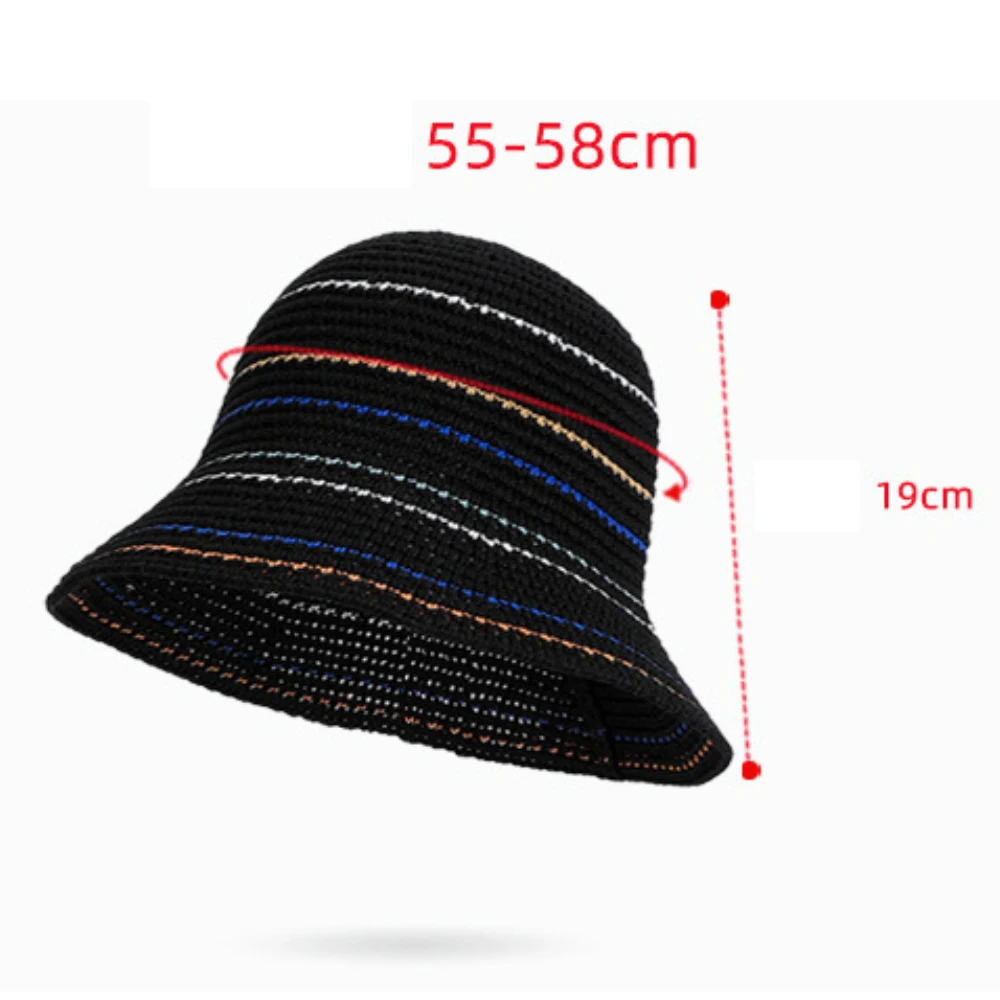 HT5080 Neuer Frühling-Sommer Sonnenhut für Damen, Atmungsaktiver Gehäkelter Strohhut, Breitkrempiger Strandhut, Faltbarer Strick-Bucket-Hat – Detail 1