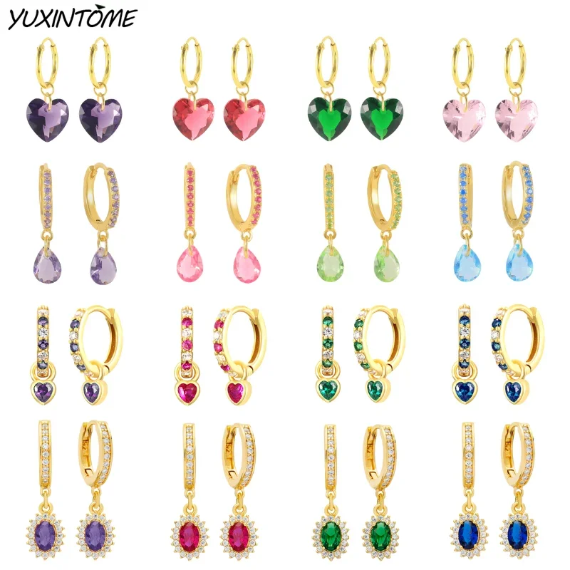 

New 925 Sterling Silver Ear Needle Drop/heart Pendant Hoop Earrings Crystal Zircon Elegant Luxury Wedding Jewelry for women 2023