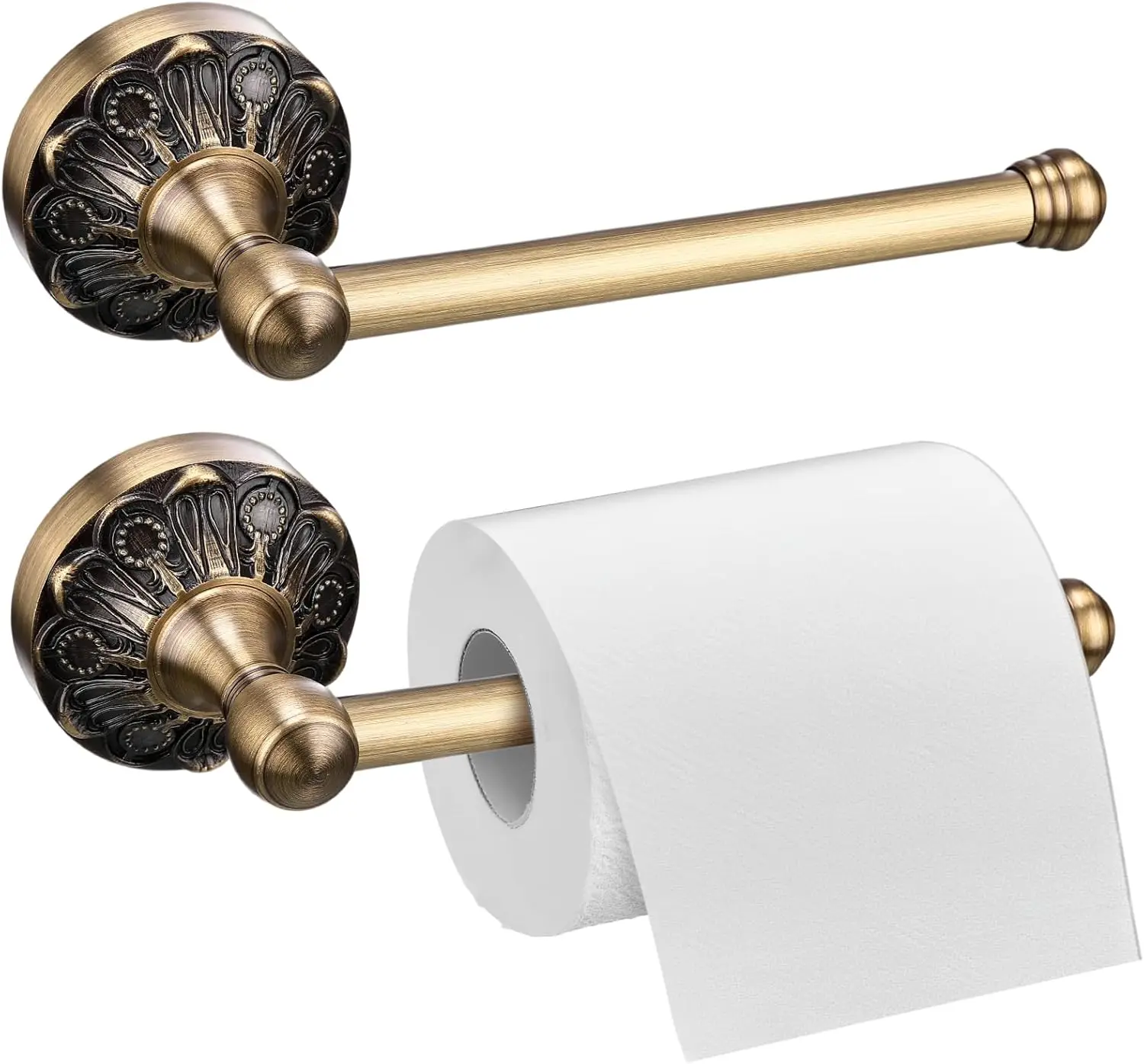 

2 Pcs Antique Brass Toilet Paper Holder, Vintage Wall Mounted Bathroom Hardware Gold Petal Relief Series