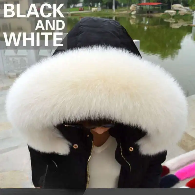 

Real Fox Fur Collar Warm Comfortable Fur Scarf Straight Collar Women's Coat Decoration Natural Fox Fur Scarves Black Fur Collar
