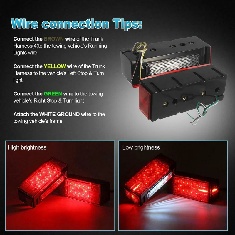 Left+Right/Over 12 LED Diodes Waterproof Red Trailer Boat Rectangle Stud Stop Turn Tail Lights