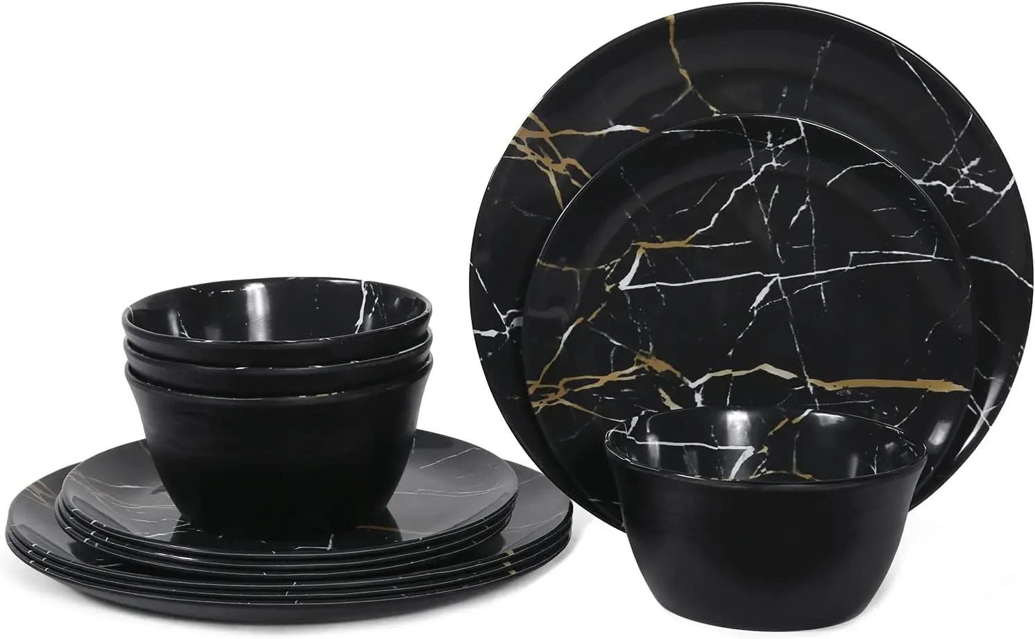 

Melamine Dinnerware Set - 12pcs Plates and Bowls Sets Best for Indoor and Outdoor Party, BPA-Free
