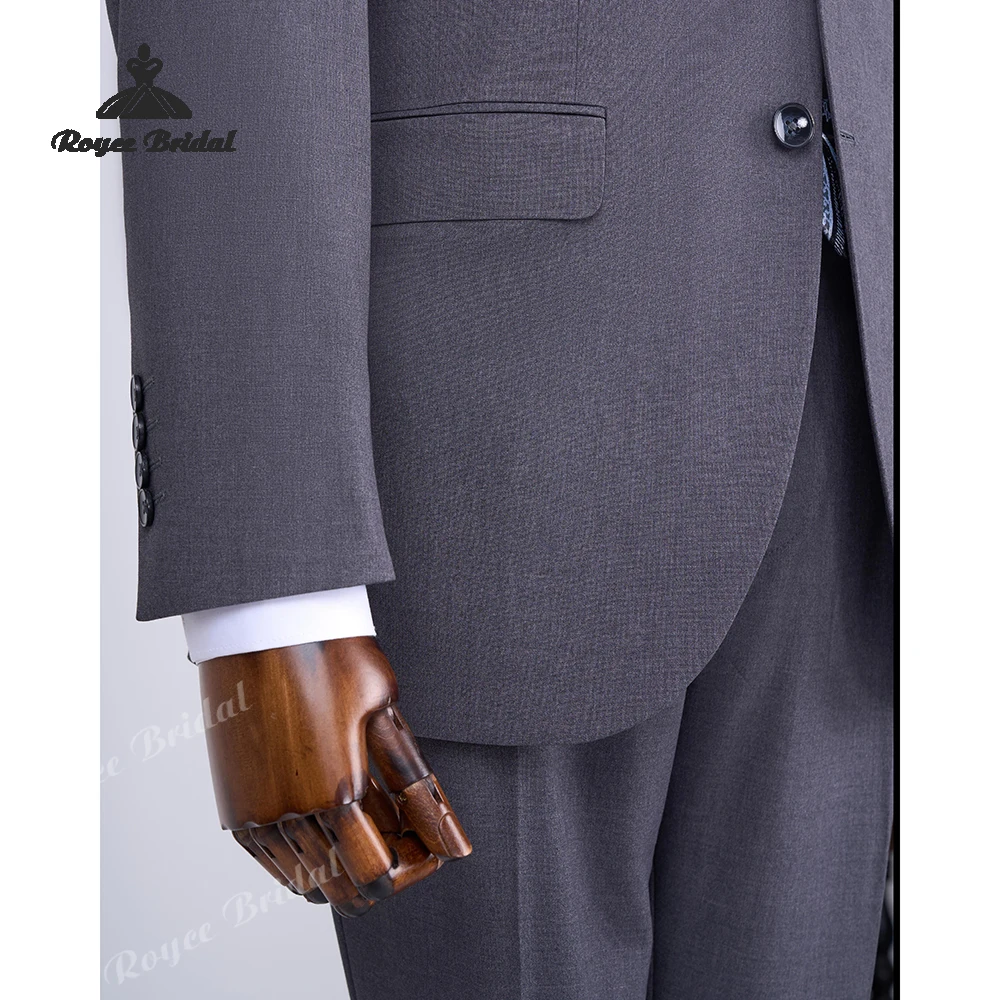 グレーのノッチドラペルシングルブレストメンズウェディングスーツ2026ツーピースビジネスイブニングスーツカスタムメイド男性用スーツ