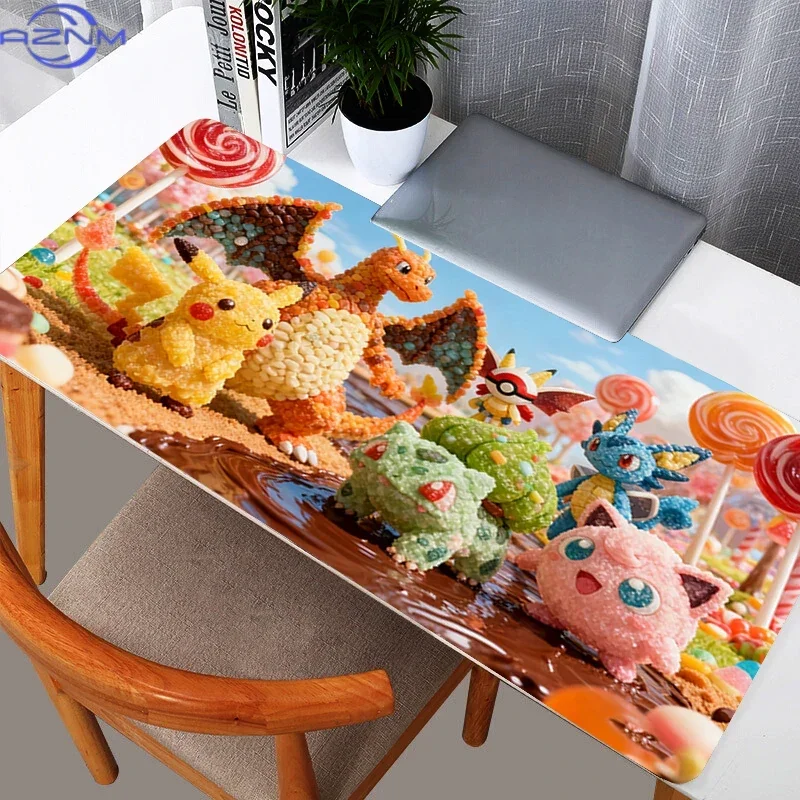 Pokemon Candy World Lollipop Sweet Scene Large Mousepad, Rubber Non Slip Extended Gaming Desk Mat, Anime Cartoon Table Pad for L