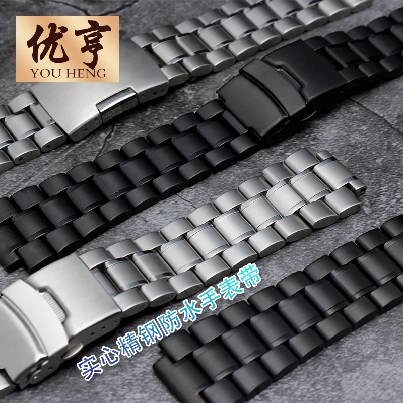 Stainless steel watchband For TIMEX T2N720 T2N721 TW2R55500 Safety buckle watch strap 24-16mm Convex men\'s silver black bracelet