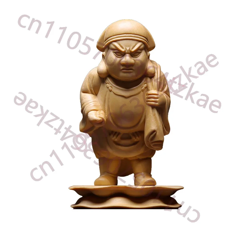 Hinoki Cypress Wood Hand Carved Daikokuten Statue Figurine - Seven Lucky Gods Wealth Protector Ornament Home Office Desk Decor