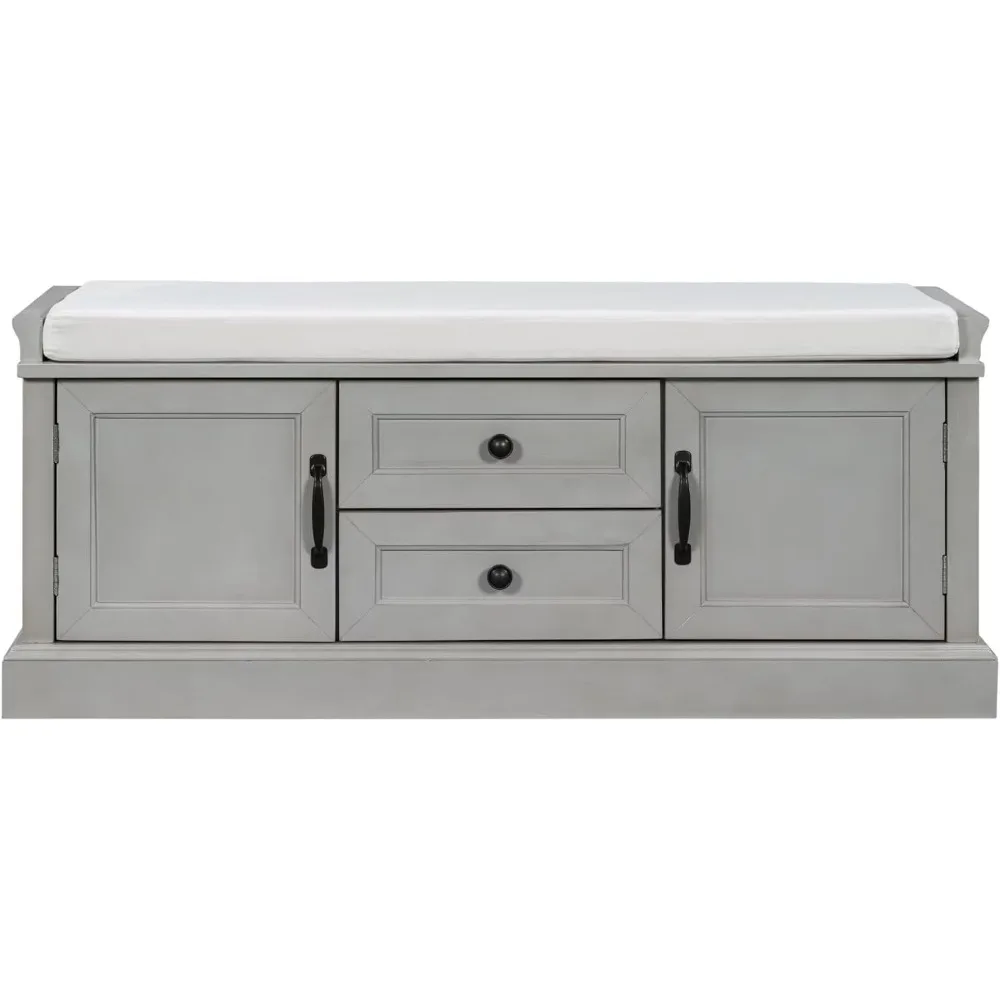 

Vintage Storage Bench, Shoe Bench with Removable Padded Seat Cushion, Entryway Bench with 2 Drawers and 2 Cabinets, 42.5X 15.1