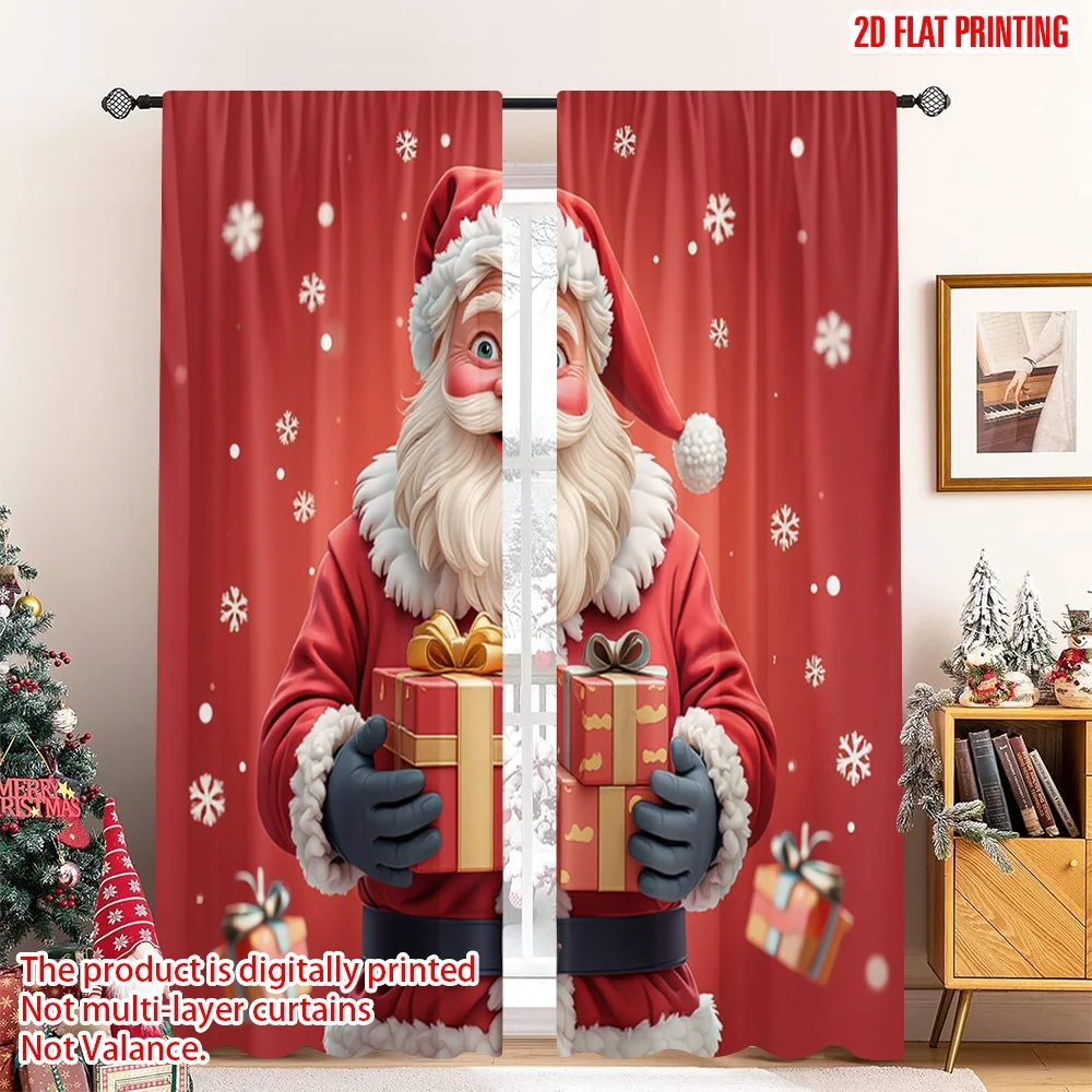 

2pcs 2D flat printing Merry Christmas Drapes Santa Claus gifts snowflakes Polyester Without Electricity Party Decorations