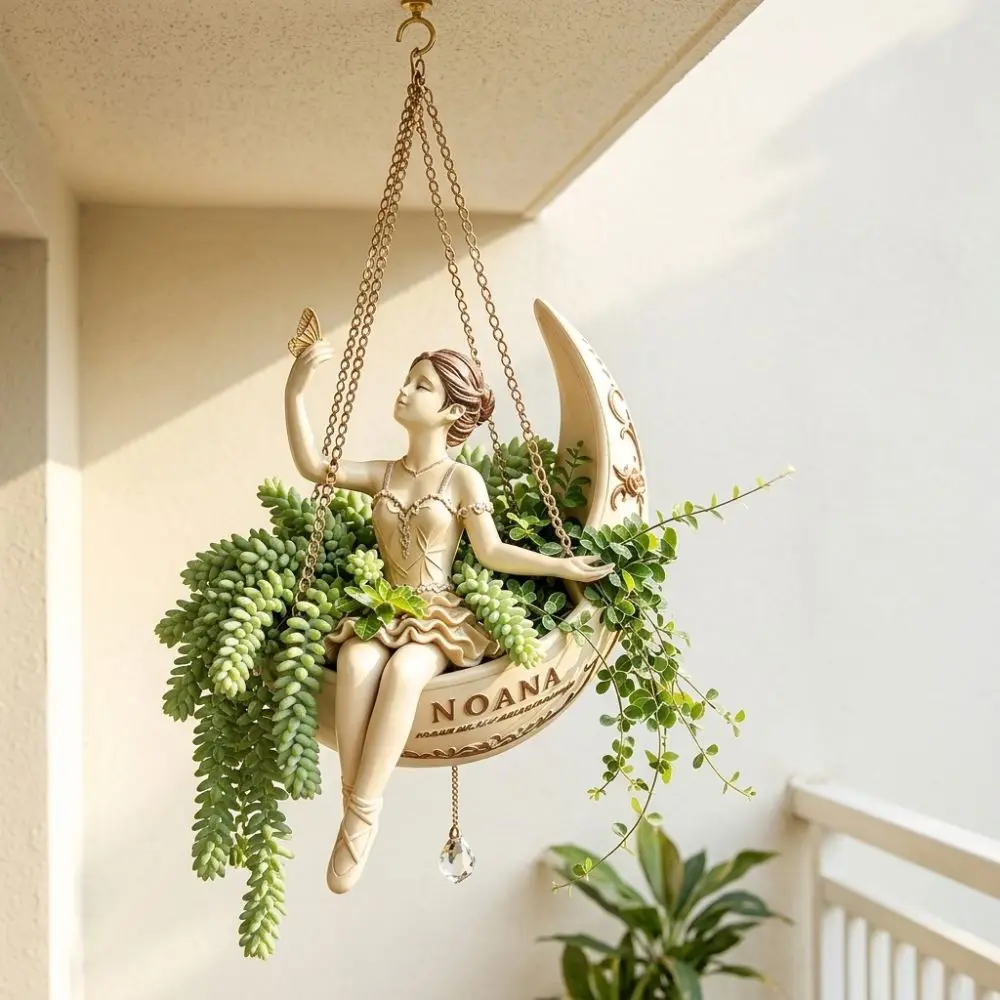 Resin Ballet Dancer Hanging Planter Whimsical Hand Carved Fairy Hanging Plant Basket Vintage Weather Resistant Flower Container