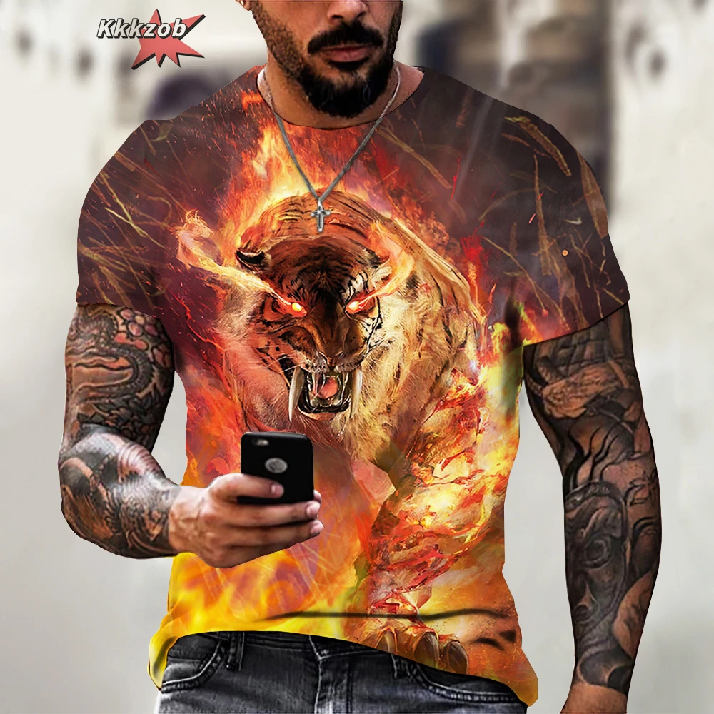 

Summer Tiger Fierce 3D Print Men's Animal T-Shirt Casual Harajuku T-Shirt Oversized Short Sleeve Street O-Neck Hip-Hop Tops