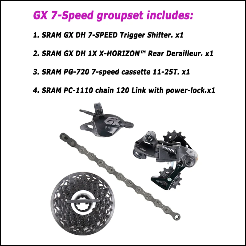 SRAM GX 7速 シフター リアディレイラー セット SRAM GX 7v MTBバイクキット DHダウンヒルキット 7速GXギアシフター
