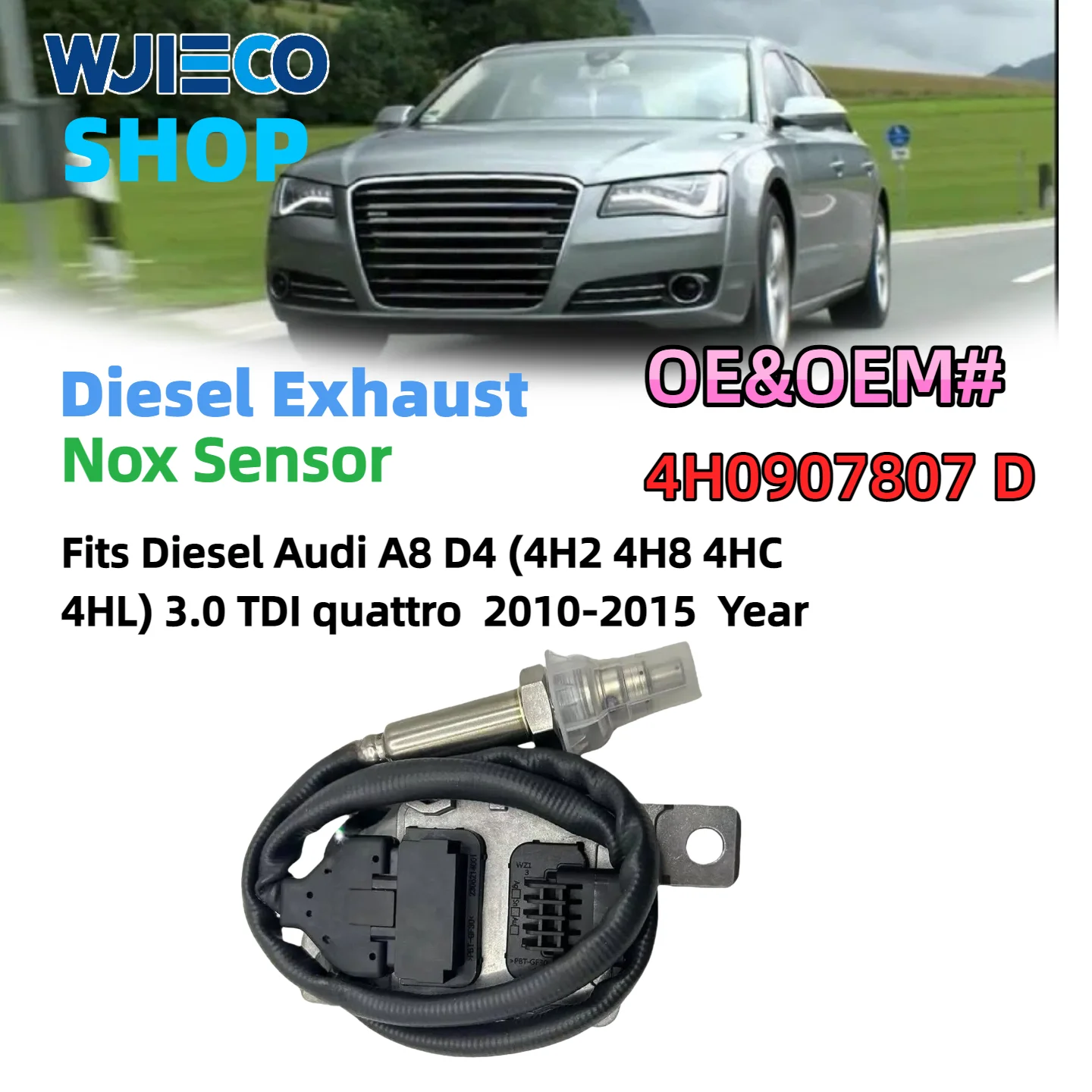 

WJIECO 4H0907807D 5WK96797A Датчик Nox Датчик оксида азота Подходит для дизельного Audi A8 D4 4H2 4H8 4HC 4HL 3.0 TDI quattro 10-15 ГОДА
