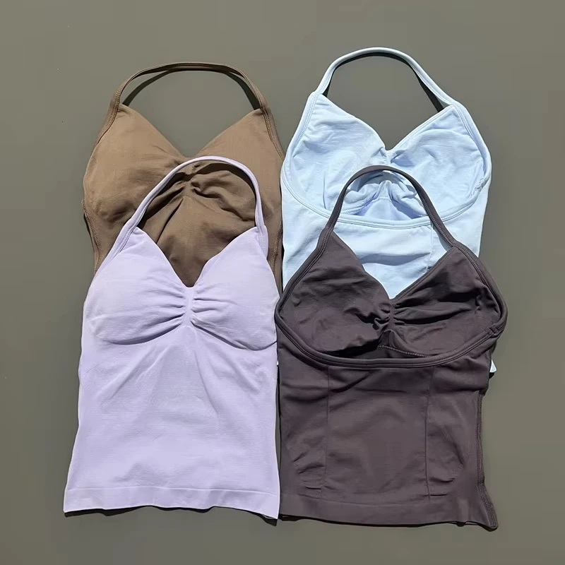 

NO LOGO Longline Strappy Gym Top Backless Clothes Women Scrunch Bra Removable Cups Yoga Tank Workout Outfits Tops Sports Vest