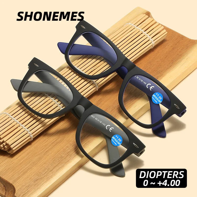 SHONEMES Klassische Quadratische Lesebrille Anti Blaues Licht Brillen Männer Frauen Presbyopie Brillen Dioptrien + 1,0 1,5 2 2,5 3 4