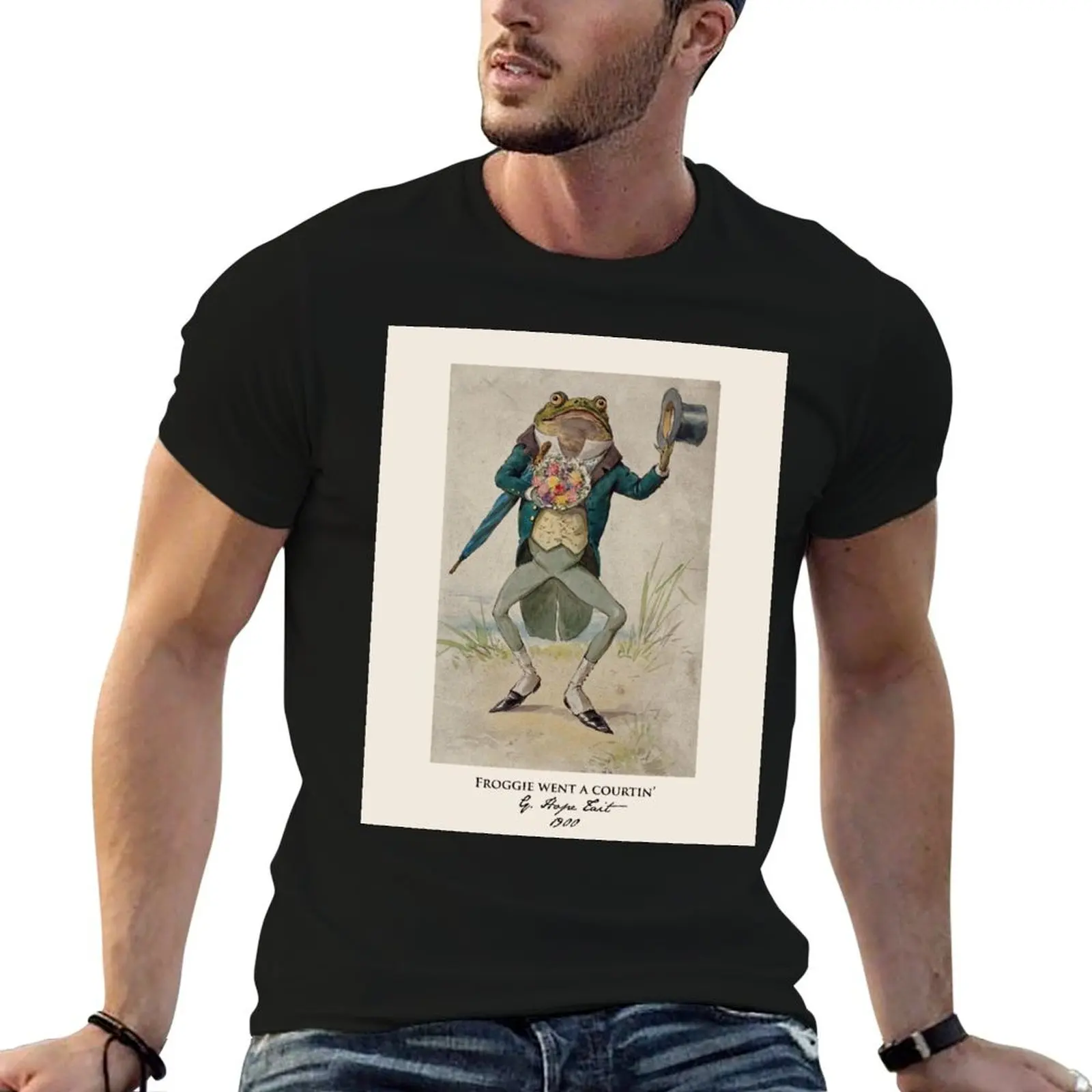 Froggie went a Courtin' T-Shirt Simple Line Art Print Tee
