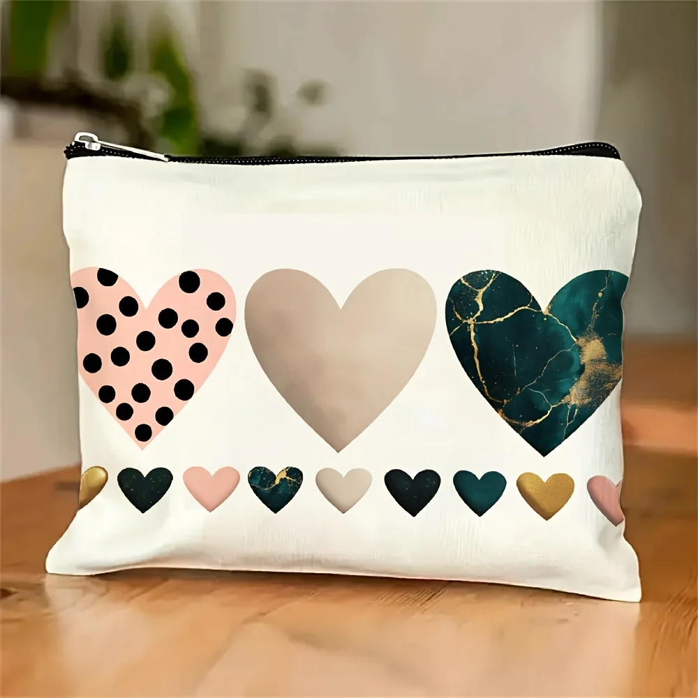

A Heart-shaped Printed Makeup Bag- Multifunctional Zipper Pouch, Jewelry Storage Bag, Perfect Travel Zipper Small Storage Bag.