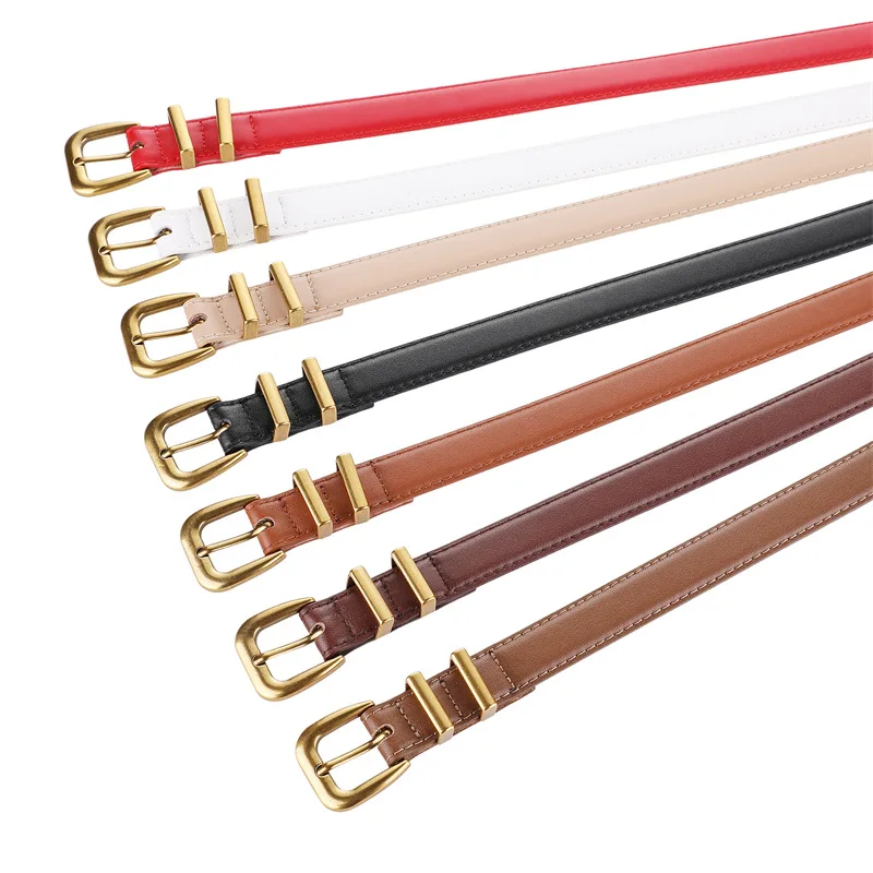 새로운 패션 여성용 스키니 벨트 진짜 가죽 올매치 허리띠 금색 버클