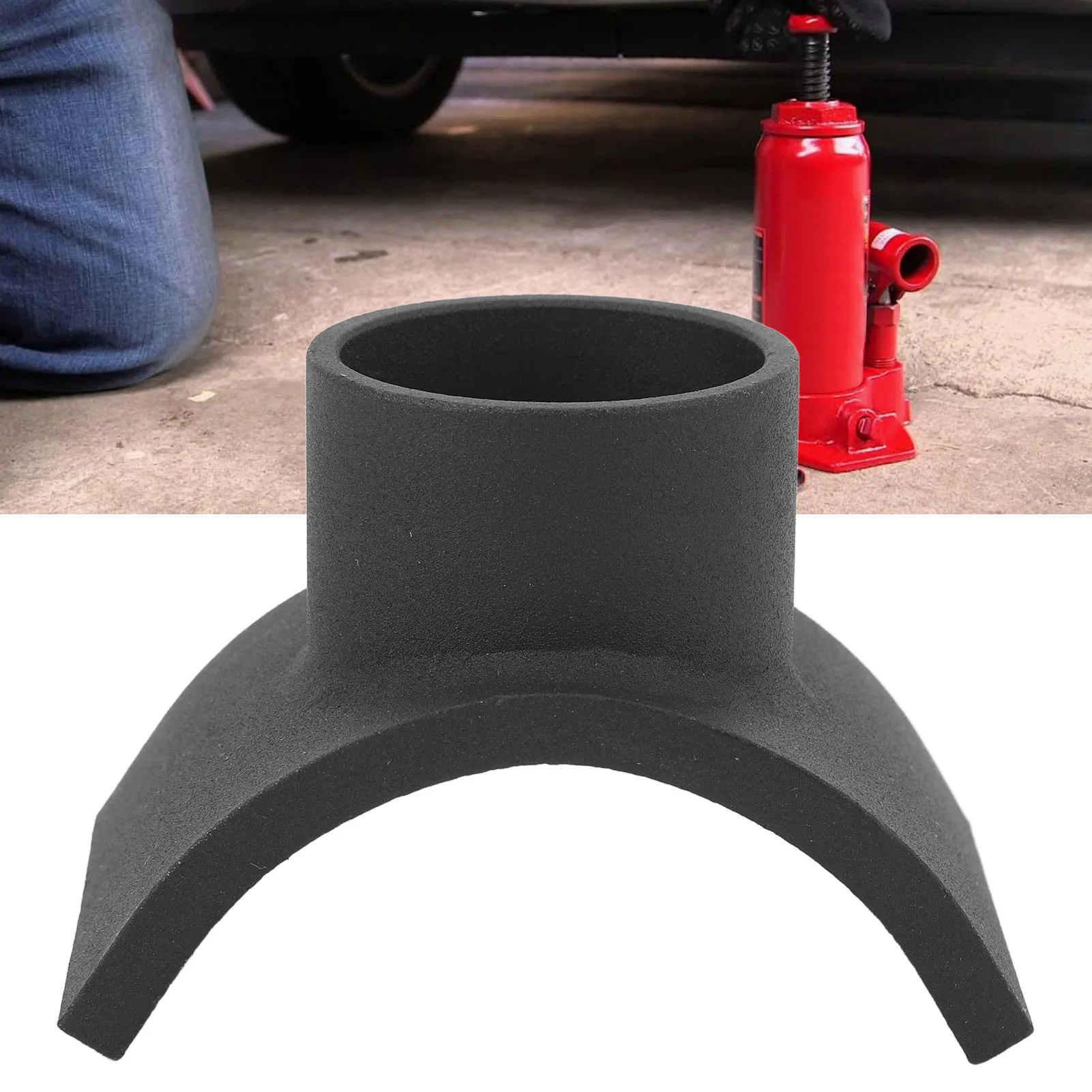 

4 Hydraulic Bottle Jack Adapter - Heavy Duty Iron Saddle with Cushion Pad for Tube Axles (Black)