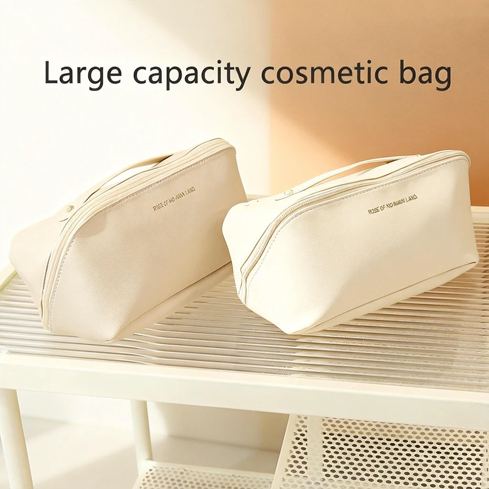 1PC Large Capacity Portable Ladies Makeup Bag with Partition Compartments Handle Travel Toiletry Zipper Bag for Women