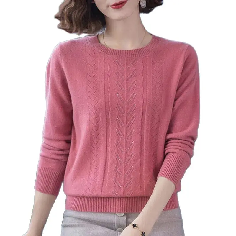 Women Sweaters New Spring Autumn Long Sleeve O-neck Diamond Knitted Jumper Pullovers Middle-aged Mother Sweater Knitwear Tops