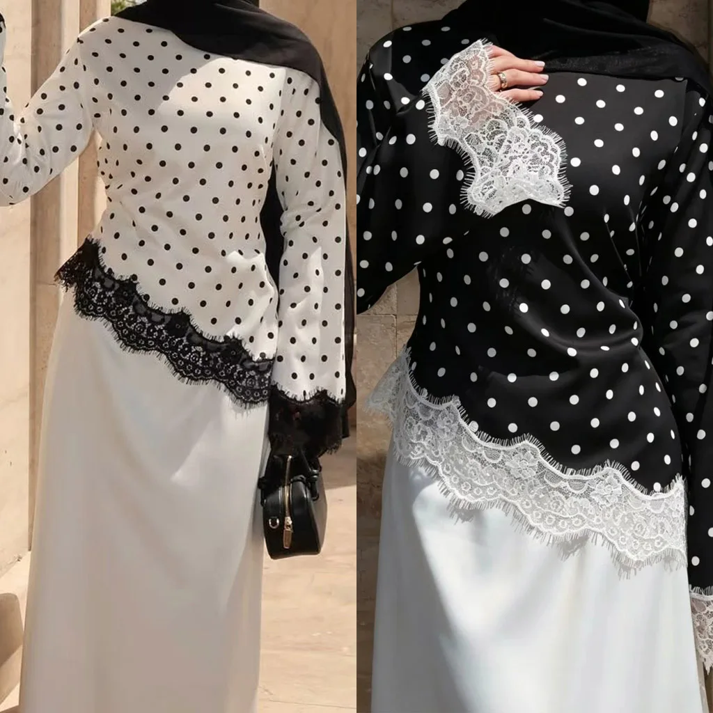 Polka Dot Lace-Trim Modest Co-Ord Set product image