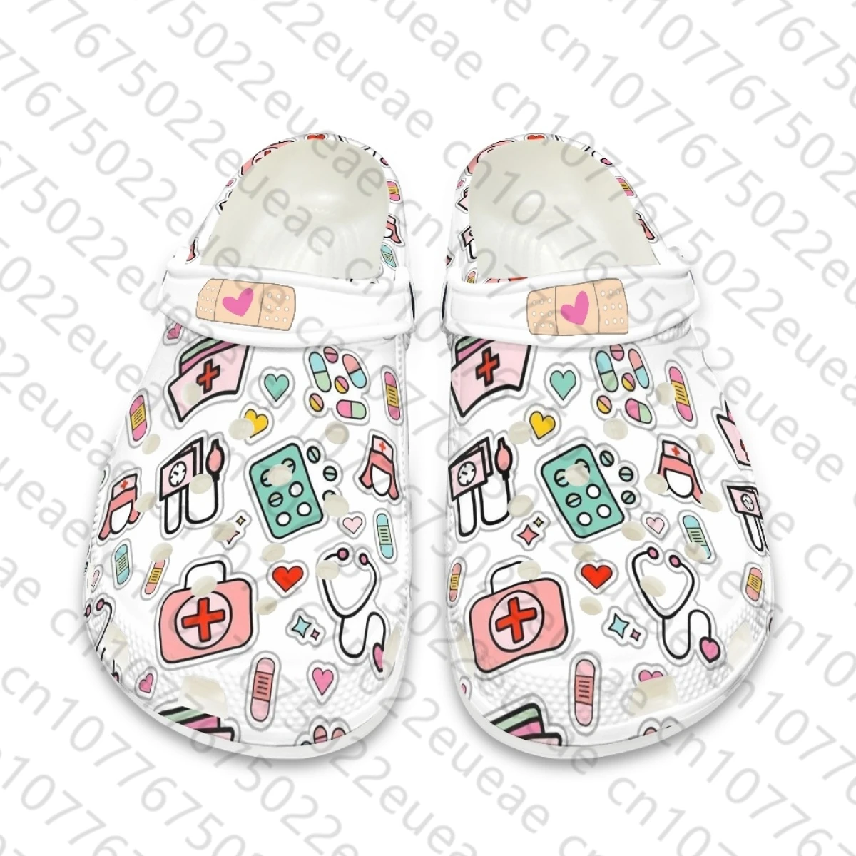 Sandalias antideslizantes de playa para mujer, zapatos planos resistentes al desgaste ligeros, con agujeros, estampado de enfermera médica de Hospital, zuecos de enfermera