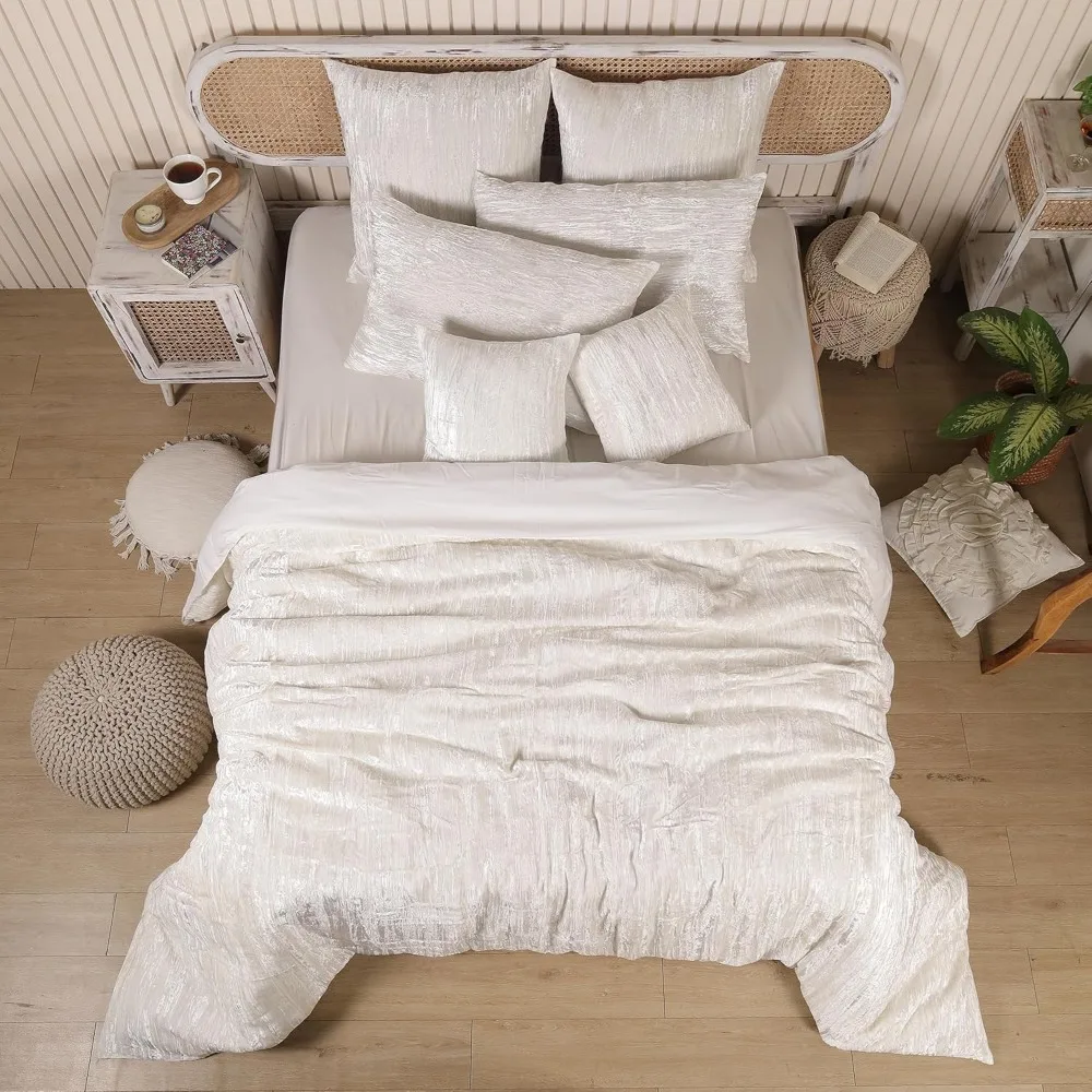 クラッシュベルベット布団カバーセット - 3ピース無地柄高級寝具、快適さとスタイルのための枕カバー2枚付き