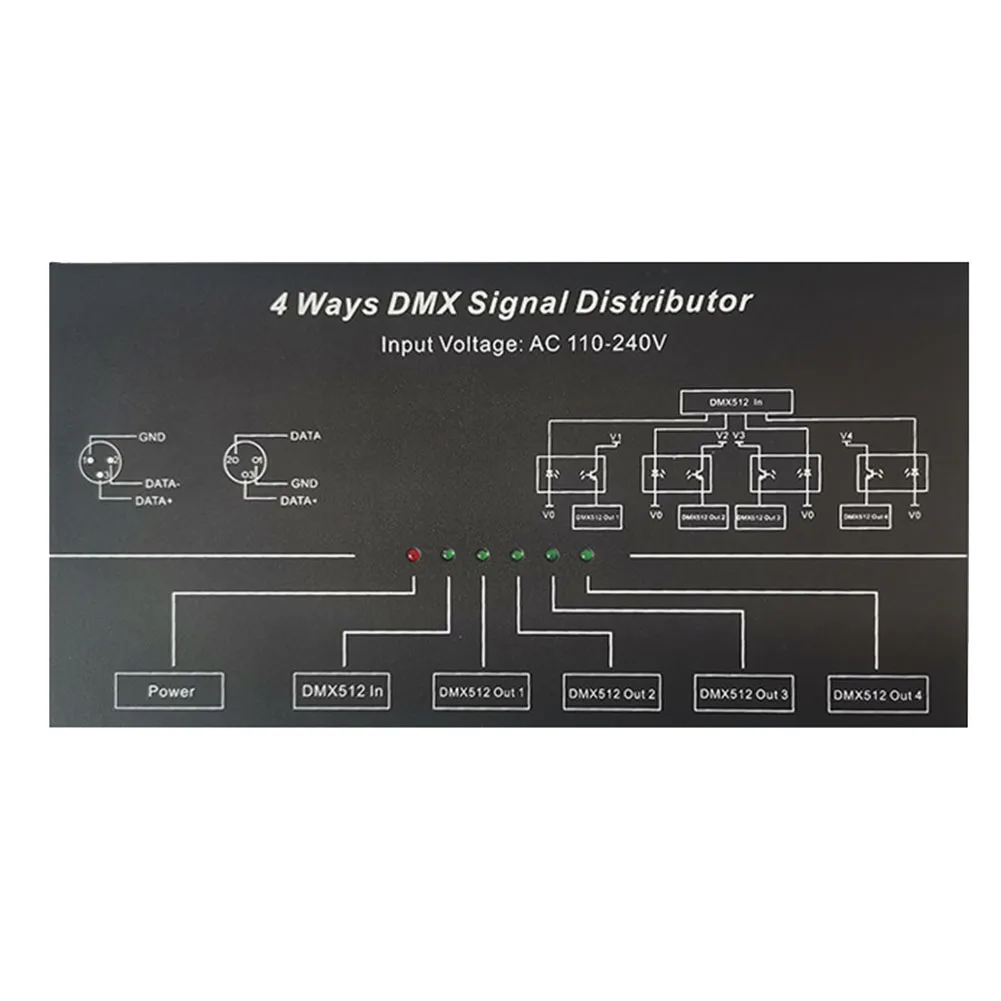 DMX512 Amplifier Splitter DMX512 Signal Repeater 1CH DMX121 4CH 4 Output Ports DMX124 Signal Distributor, AC100V-240V