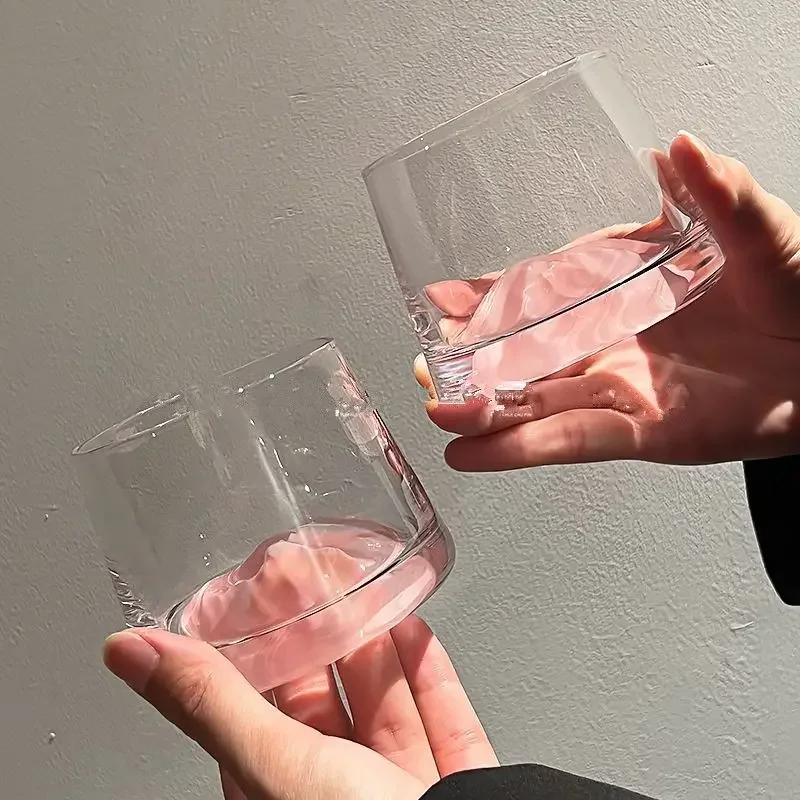 

200ml Pink Mountains Whiskey Wine Cup Small High End Lead Free Glass Household Cup Simple Drinkware Glasses Container