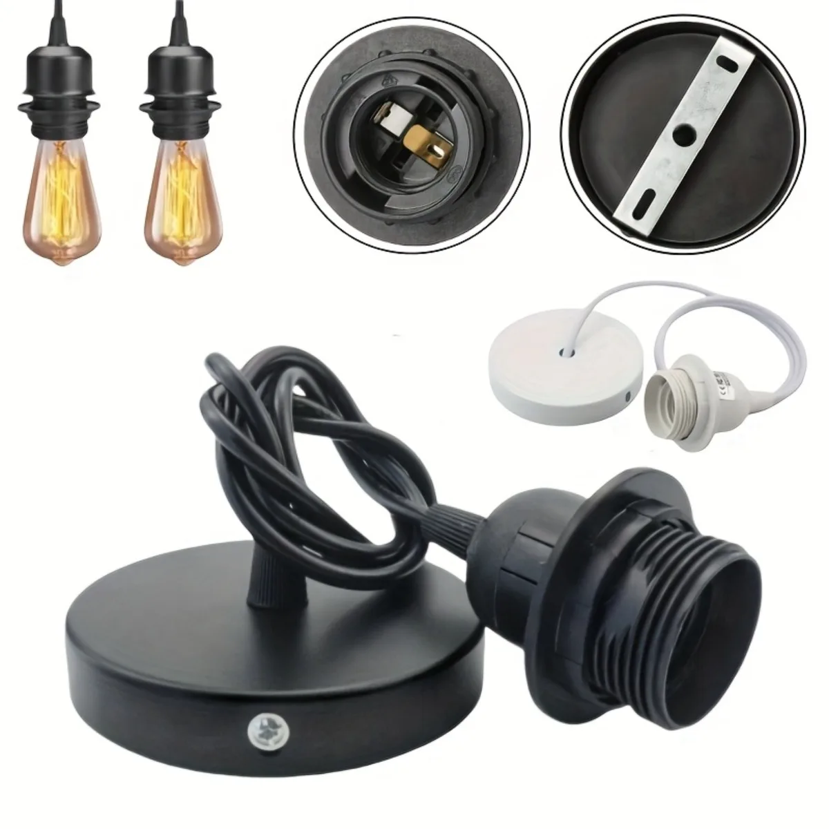 

JOYINLED 1/2/5/10pc E27 Ceiling Light Holder 150cm Adjustable Cord Vintage Pendant Base Compatible with Lampshade for Hotel Cafe