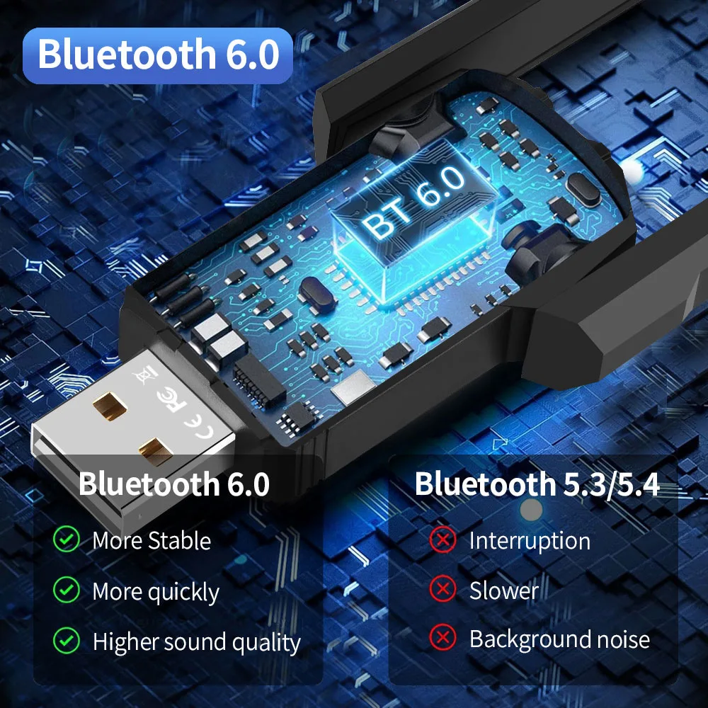 USB Bluetooth 6.0 5.4 адаптер 200 м Bluetooth ключ для ПК беспроводная мышь клавиатура музыкальный аудиоприемник передатчик