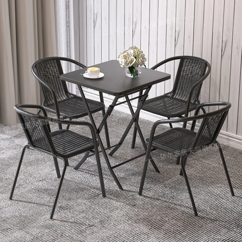 Tables à manger et chaises carrées pliantes nordiques, balcon, cour extérieure moderne simple, ensembles de meubles de jardin Tuinmeubelen, WK50HY