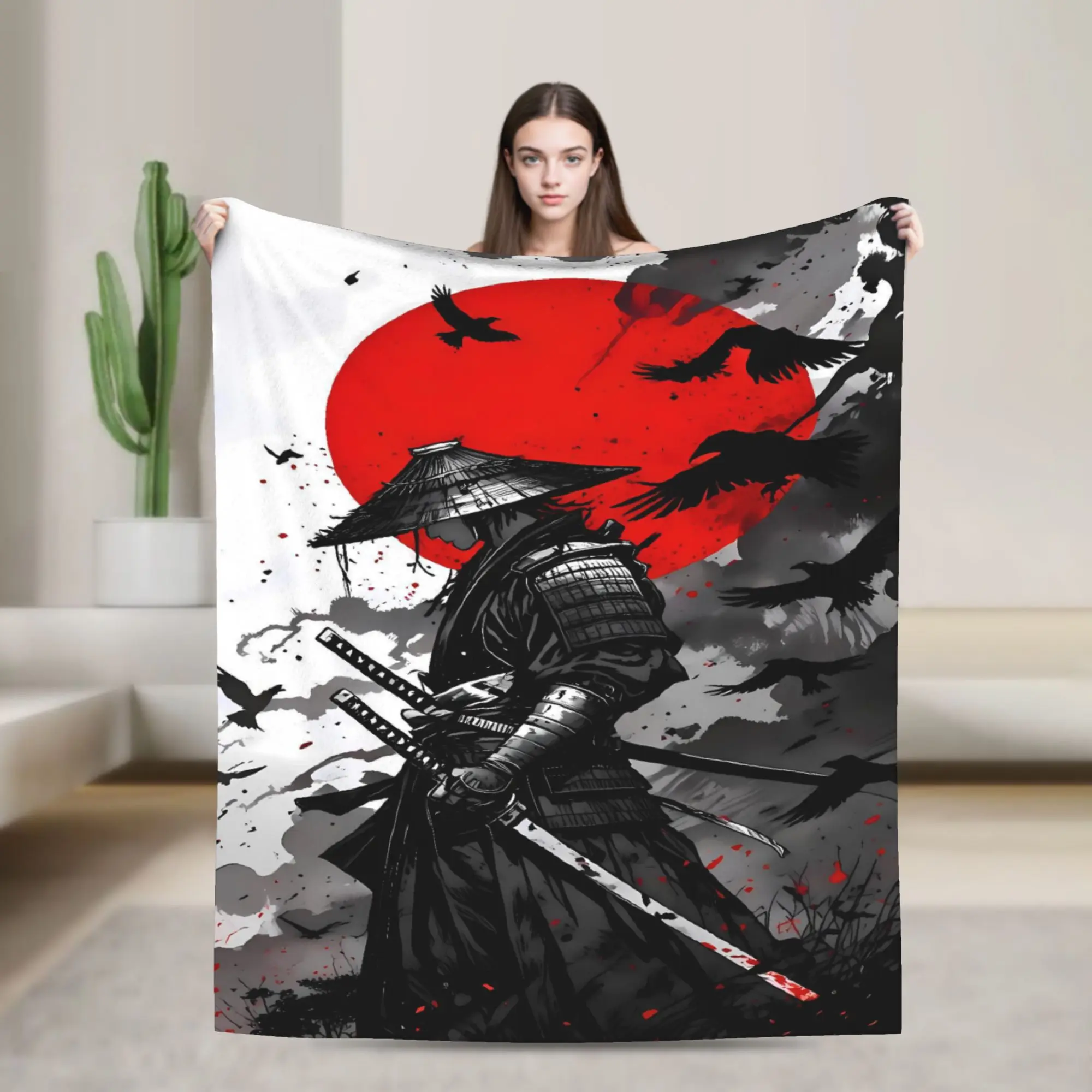 Japan Samurai Spirit Blanket  Soft Pattern Plush Throw Blanket For Couch Chair Picnic Flannel Bedspread Bed Cover