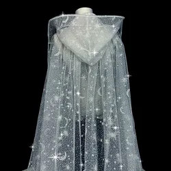 2026 Fashion Glitter Bridal Wrap Tulle Hooded Cape Shawl Wedding Accessories Moon Stars Shiny Cloak vestido de novia